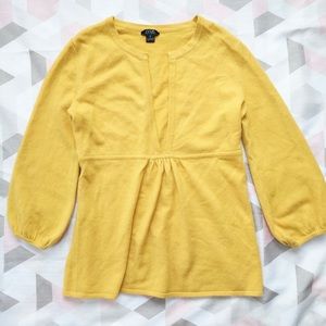 Prive Cashmere Cozy Sweater Top Blouse Puff Sleeves V-Neck Pullover Yellow Sz S